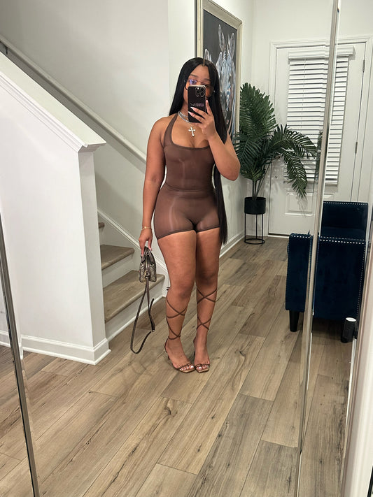 Brown All Out Mesh Romper